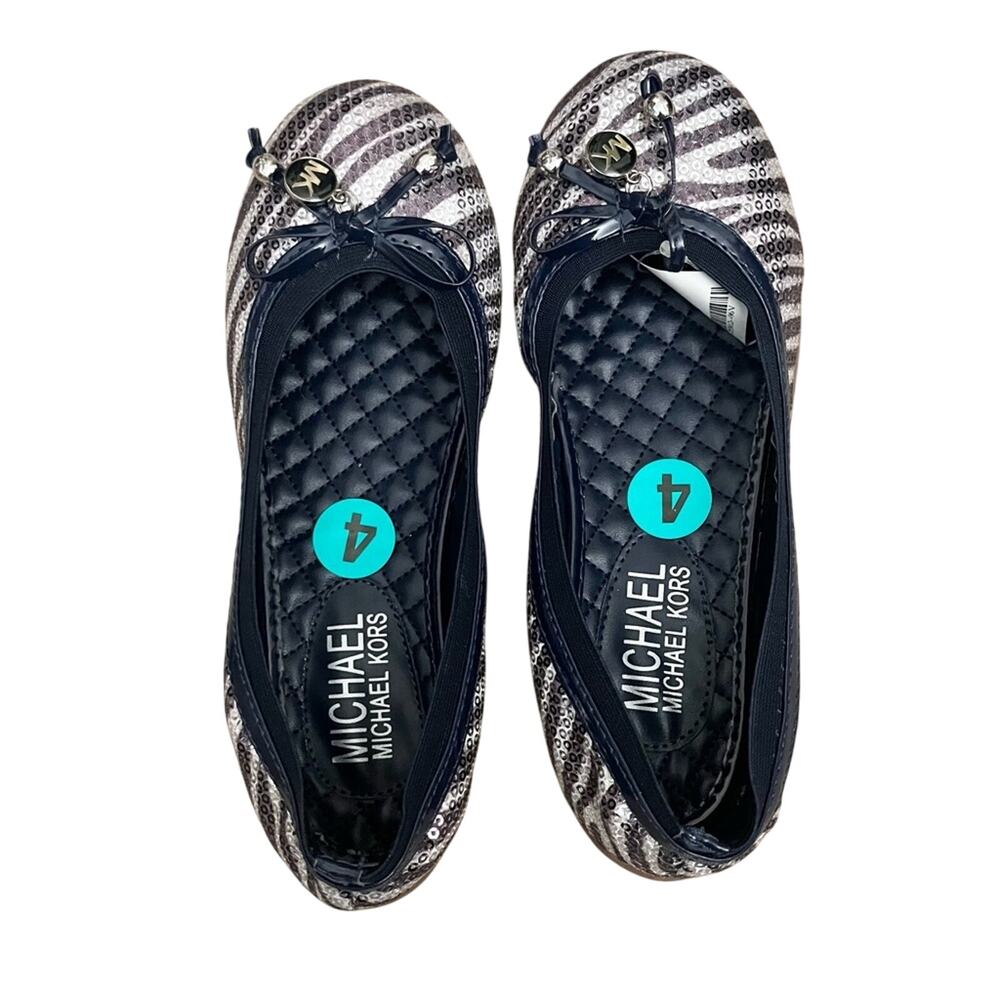 Michael Kors Girls Lil Kory Sequin Zebra Navy Silver Ballet Flat NEW size 4 - Picture 3 of 5